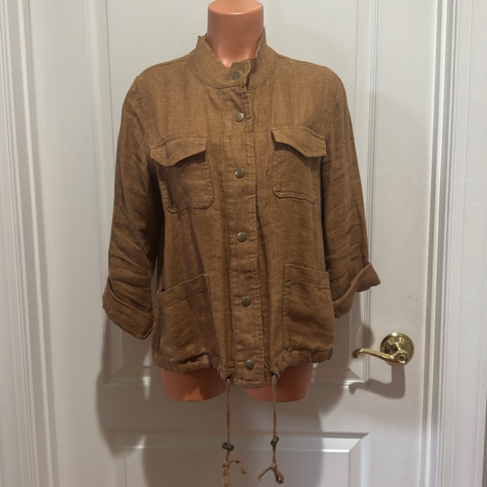 C&C California Linen Jacket Rust Whiskey Brown Cognac S Small EUC $100